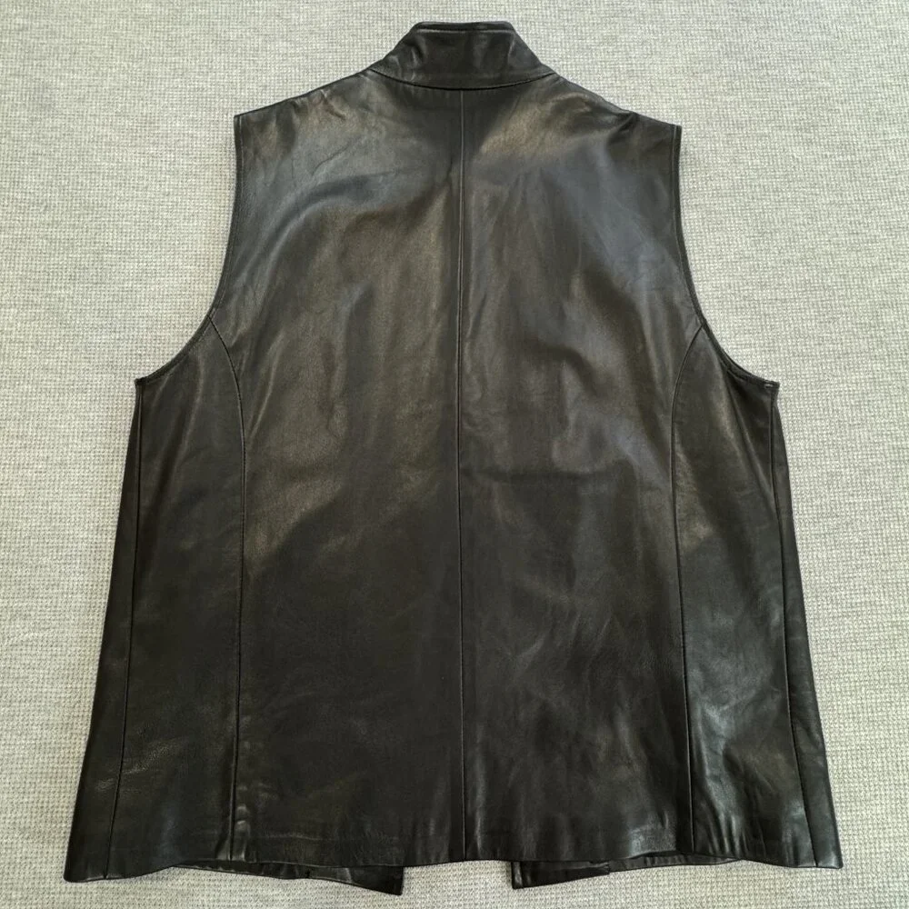 Sibylle Lyn Womens Black Leather Vest Mock Neck Lined Custom Size Spec Biker - Picture 4 of 11